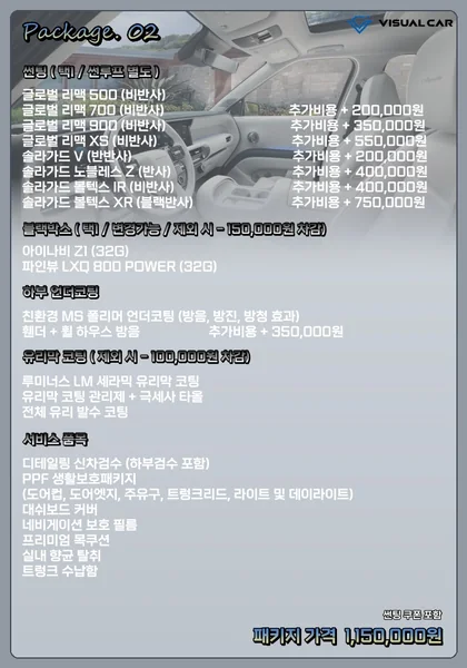팰리세이드 신차패키지 Package 02 메뉴판 — 패키지 가격 1,150,000원