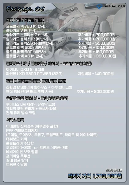 팰리세이드 신차패키지 Package 05 메뉴판 — 패키지 가격 1,700,000원