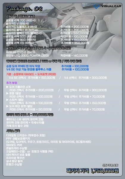 팰리세이드 신차패키지 Package 08 메뉴판 — 패키지 가격 1,750,000원